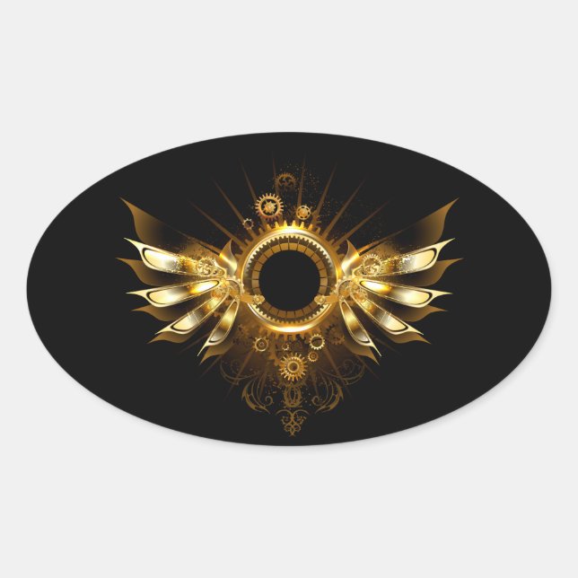 Steampunk vingar ovalt klistermärke (Framsida)