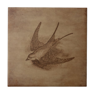 Steampunk Vintage Bird Kakelplatta