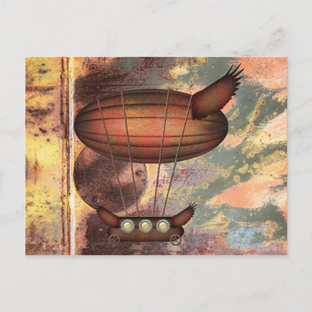 Steampunk Vintage Bronze Airship Postcard Vykort (Framsida)