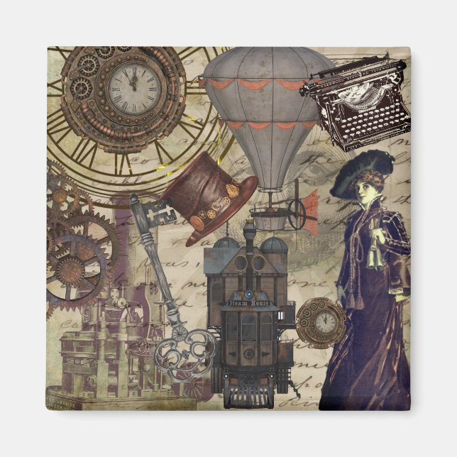 Steampunk Vintage Industrial Victorian Fantasy Art Magnet (Framsidan)