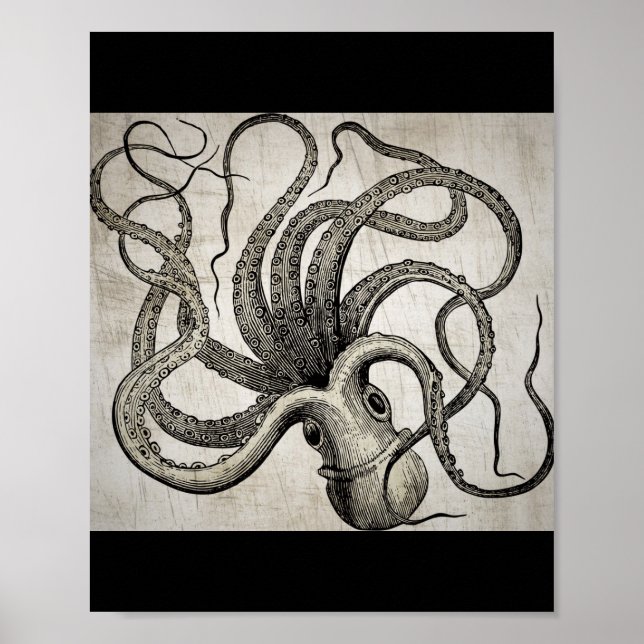 Steampunk Vintage Octopus Poster (Framsidan)