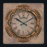 Steampunk Vintage Rusty Art Deco Clock Fyrkantig Klocka<br><div class="desc">Steampunk Vintage Rusty Art Deco Clock i alla skuggor av brunt,  rosa,  orange och guld. Du kan anpassa det med ditt namn eller lämna det tomt</div>