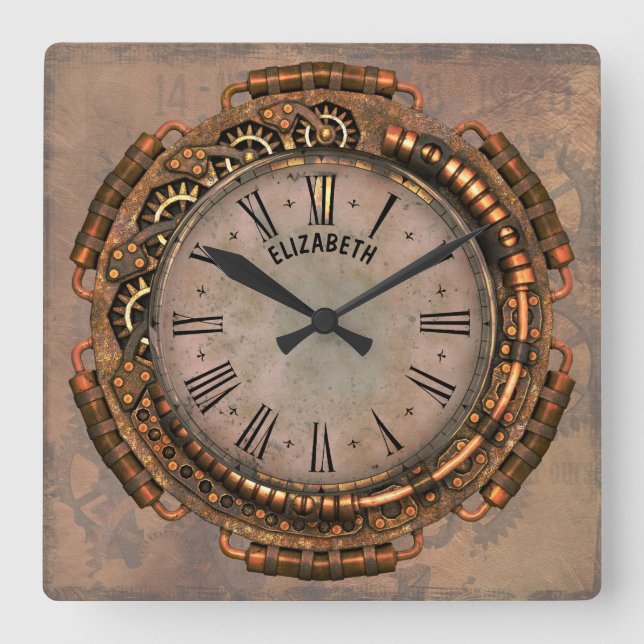 Steampunk Vintage Rusty Art Deco Clock Fyrkantig Klocka (Framsida)
