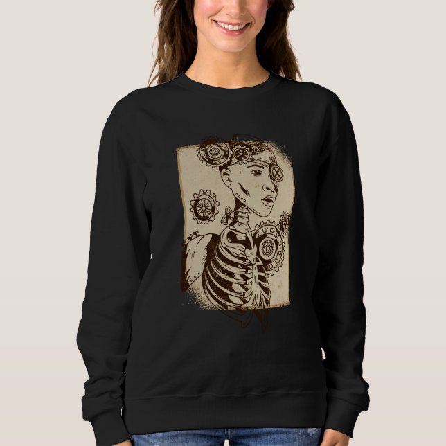 Steampunk vintage skeleton scary face t shirt (Framsida)