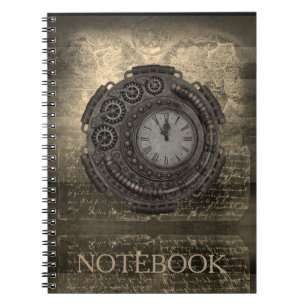 Steampunk vintage tar tid på uranteckningsboken anteckningsbok med spiral