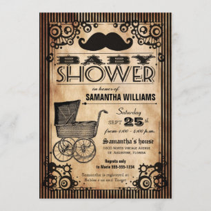 Steampunk Vintage Utseende Pojke Baby Shower Inbjudningar