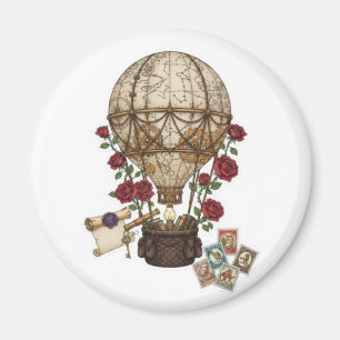 Steampunk Vintage Varm Luft Ballong Äventyr design Magnet