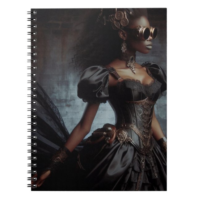 Steampunk Vintage Victorian Dam Black Raven Anteckningsbok (Framsidan)