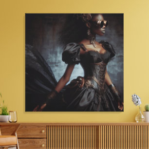 Steampunk Vintage Victorian Dam Black Raven Canvastryck