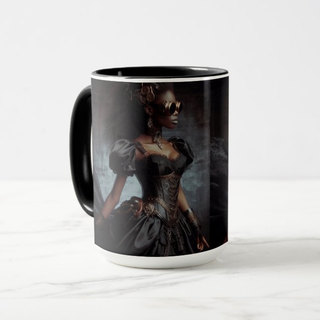 Steampunk Vintage Victorian Dam Black Raven Mugg (Framsida vänster)