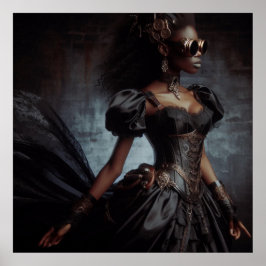 Steampunk Vintage Victorian Dam Black Raven Poster