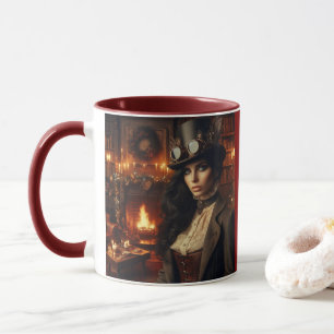 Steampunk Vintage Victorian Dam jul Red Mugg