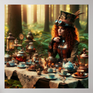 Steampunk Vintage Victorian Dam Mad Hatter Poster