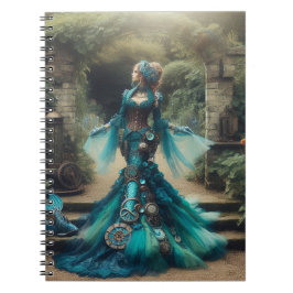 Steampunk Vintage Victorian Dam Teal Sjöjungfru Anteckningsbok