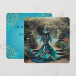 Steampunk Vintage Victorian Dam Teal Sjöjungfru Inbjudningar
