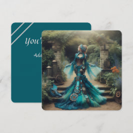 Steampunk Vintage Victorian Dam Teal Sjöjungfru Inbjudningar