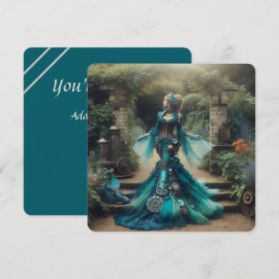 Steampunk Vintage Victorian Dam Teal Sjöjungfru Inbjudningar