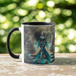 Steampunk Vintage Victorian Dam Teal Sjöjungfru Mugg