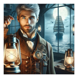 Steampunk Vintage Victorian Lighthouse Keeper Fototryck
