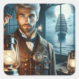 Steampunk Vintage Victorian Lighthouse Keeper Fyrkantigt Klistermärke