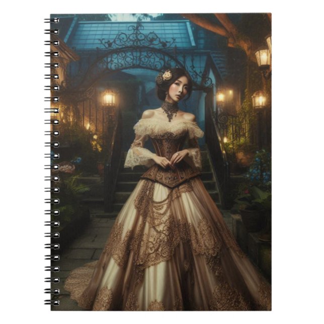Steampunk Vintage Victorian Moonlight Dam Anteckningsbok (Framsidan)