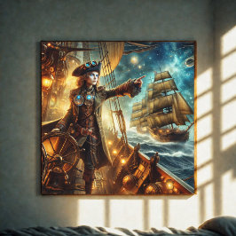 Steampunk Vintage Victorian Ocean Space Pirat Canvastryck