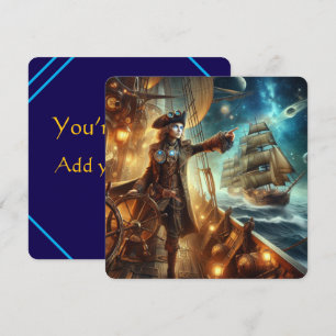 Steampunk Vintage Victorian Ocean Space Pirat Inbjudningar