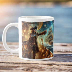 Steampunk Vintage Victorian Ocean Space Pirat Jumbo Mugg