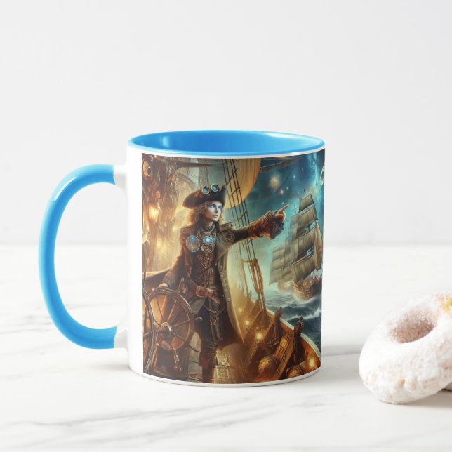 Steampunk Vintage Victorian Ocean Space Pirat Mugg (Med munk)