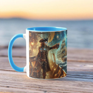 Steampunk Vintage Victorian Ocean Space Pirat Mugg