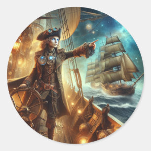 Steampunk Vintage Victorian Ocean Space Pirat Runt Klistermärke