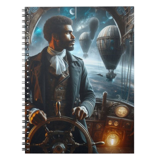 Steampunk Vintage Victorian Space Luft kapten Anteckningsbok (Framsidan)
