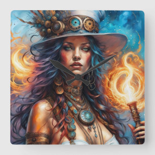 Steampunk Voodoo Queen 1 Fyrkantig Klocka