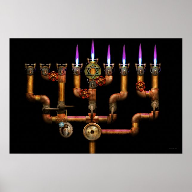 Steampunk - VVS - Att tända Menorah-ljusstakarna Poster (Framsidan)