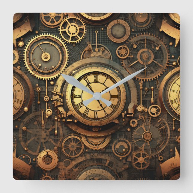 Steampunk Wall Clock Fyrkantig Klocka (Framsida)