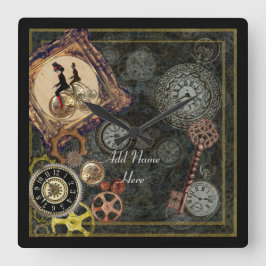 Steampunk wallwatch square - lägg till namn anpass fyrkantig klocka