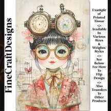 Steampunk Watercolor Asian Girl BH9 Decoupage