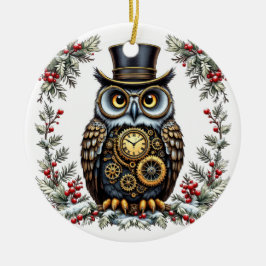 Steampunk Weihnachts-Eule Julgransprydnad Keramik
