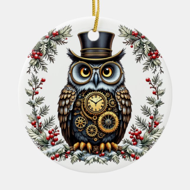 Steampunk Weihnachts-Eule Julgransprydnad Keramik (Framsidan)