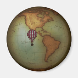 Steampunk Westernare Hemisphere Karta Luftballong Magnet