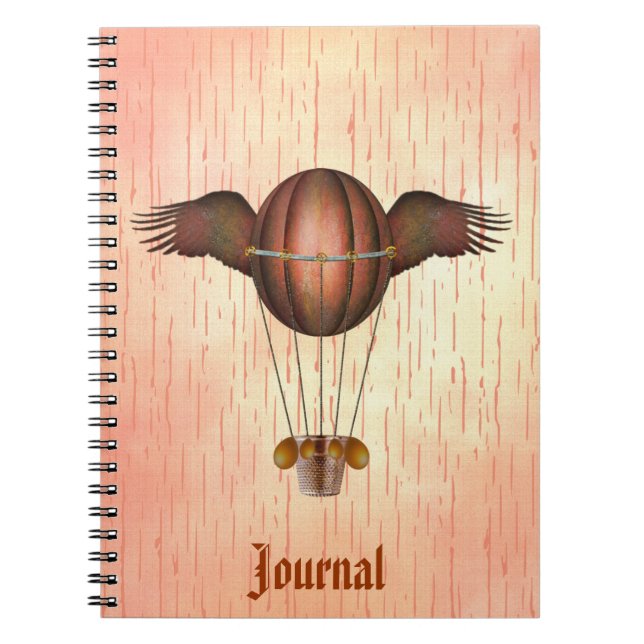 Steampunk Winged Balloon Journal Anteckningsbok (Framsidan)