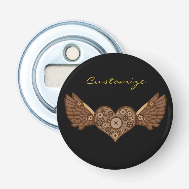 Steampunk Winged Heart med Gears Thunder_Cove Flasköppnare (Framsidan)