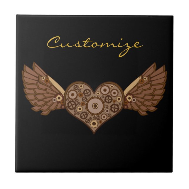 Steampunk Winged Heart med Gears Thunder_Cove Kakelplatta (Framsidan)