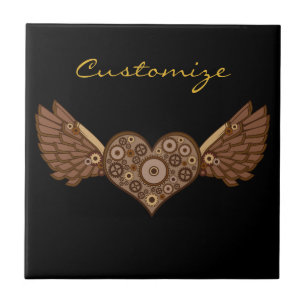 Steampunk Winged Heart med växlar Thunder_Cove Kakelplatta