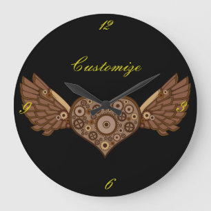Steampunk Winged Heart med växlar Thunder_Cove Stor Klocka