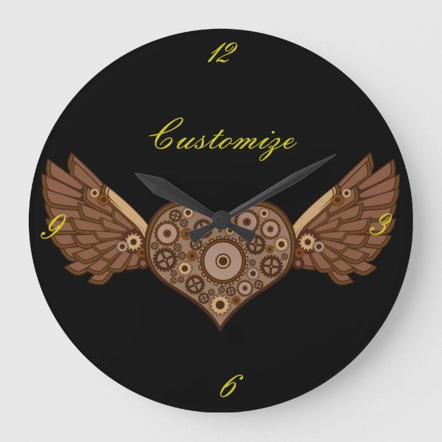 Steampunk Winged Heart med växlar Thunder_Cove Stor Klocka (Framsida)