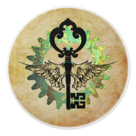Steampunk Winged Nyckel & Cog Wheel Design Knopp