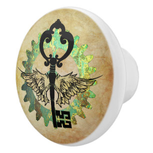 Steampunk Winged Nyckel & Cog Wheel Design Knopp