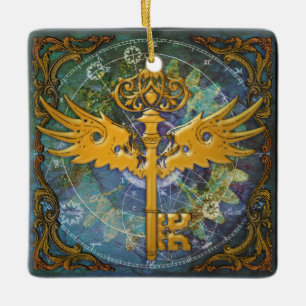 Steampunk Winged Nyckel Julgransprydnad Keramik