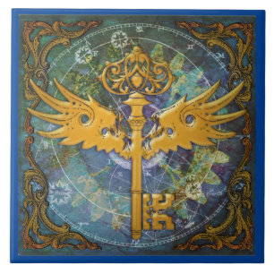 Steampunk Winged Nyckel Kakelplatta
